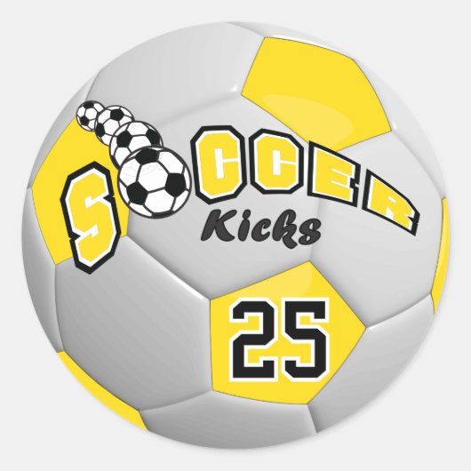 Soccer Ball Players Kicks | Yellow Runder Aufkleber (Vorderseite)