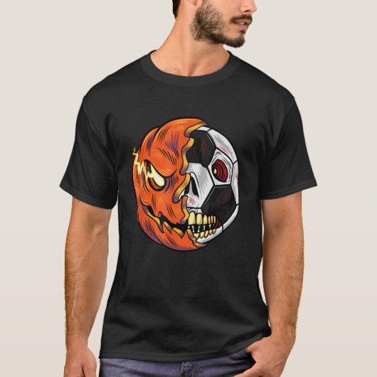 Soccer Ball Pumpkin Skull Halloween Fußballspieler T-Shirt (Vorderseite)