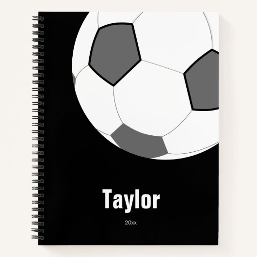Soccer Ball Schwarz-weiß Name Date Notebook Spiral Notizblock (Vorderseite)