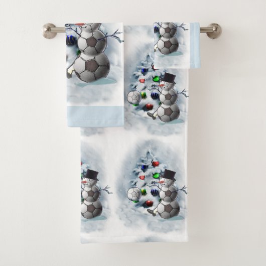 Soccer Ball Snowman Weihnachten Badhandtuch Set (Insitu)