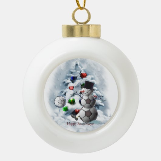 Soccer Ball Snowman Weihnachten Keramik Kugel-Ornament (Vorderseite)