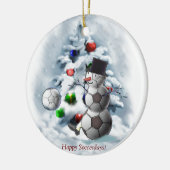 Soccer Ball Snowman Weihnachten Keramikornament (Links)