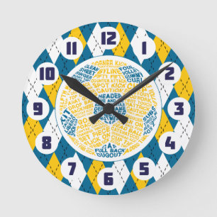 Soccer Ball Typographic Design Clock Runde Wanduhr