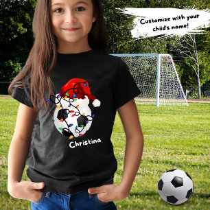 Soccer Ball Weihnachtslicht Weihnachtsmannmütze Ki T-Shirt