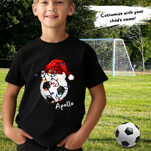 Soccer Ball Weihnachtslicht Weihnachtsmannmütze Ki T-Shirt