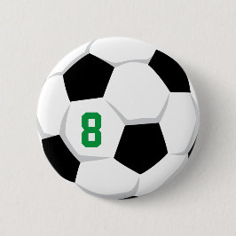 Soccer Ball White Black Green Custom Team Number Button
