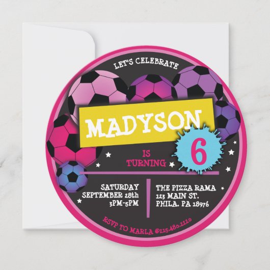 SOCCER BALLS Girls Geburtstagsfeier Einladung (Vorderseite)