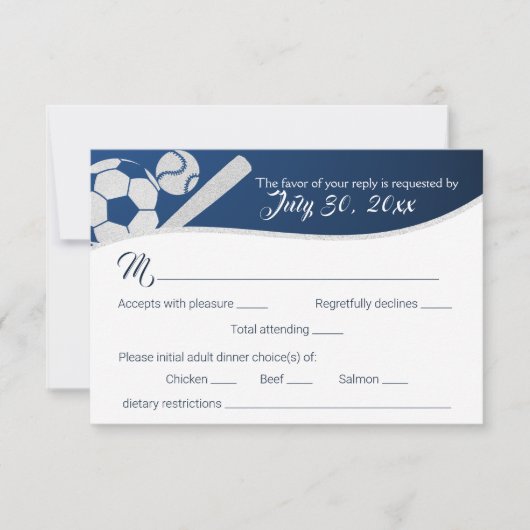 Soccer Baseball Response Card mit Abendessen RSVP Karte (Vorderseite)
