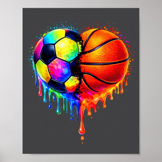 Soccer Basketball Drip Heart Srts Valentines Day M Poster (Vorne)