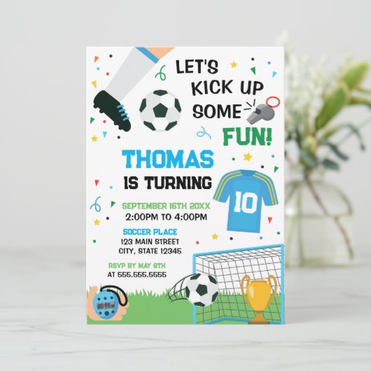 Soccer Birthday boy Invitation Einladung (Stehend Vorderseite)