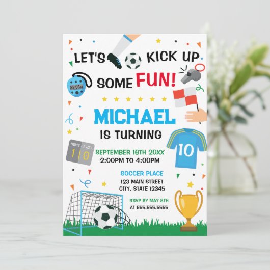 Soccer Birthday boy Invitation Einladung (Stehend Vorderseite)