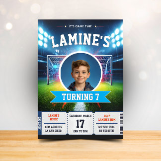 Soccer Birthday Football Party Photo Card Einladung