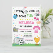 Soccer Birthday girl Invitation Einladung (Stehend Vorderseite)