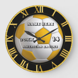 Soccer black and gold clock with Player Name Große Wanduhr