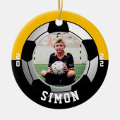 Soccer Black Gold Team Colors Keramik Ornament (Vorne)