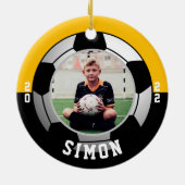 Soccer Black Gold Team Colors Keramik Ornament (Hinten)
