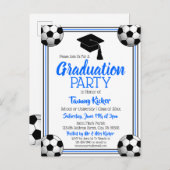 Soccer Blue & Black Graduation Party Einladungspostkarte (Vorne/Hinten)