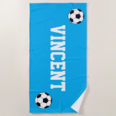 Soccer Blue Kids Custom Name Strandtuch (Vorderseite)
