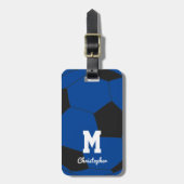 Soccer Blue Monogram & Name Gepäckanhänger (Vorderseite vertikal)