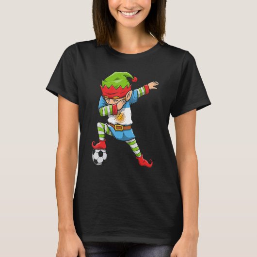 Soccer Boy Dabbing Elf Squad Weihnachten Argentini T-Shirt (Vorderseite)