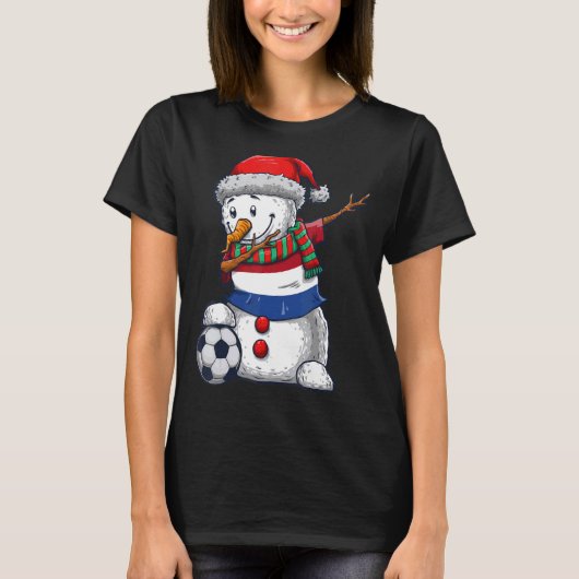 Soccer Boy Dabbing Snowman Christmas Netherlands F T-Shirt (Vorderseite)