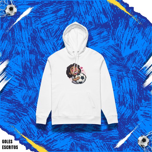 Soccer cartoon brunette man face in love hoodie