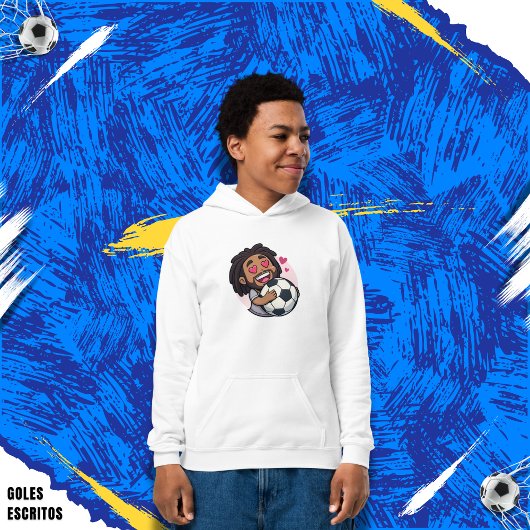 Soccer cartoon brunette man face in love hoodie