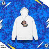 Soccer cartoon brunette man face in love hoodie