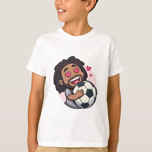 Soccer cartoon brunette man face in love T-Shirt (Vorderseite)
