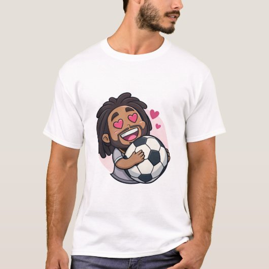Soccer cartoon brunette man face in love T-Shirt (Vorderseite)