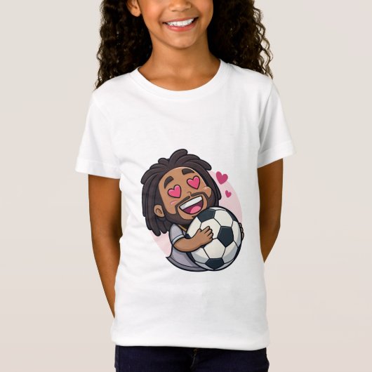 Soccer cartoon brunette man face in love T-Shirt (Vorderseite)