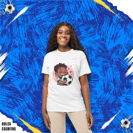 Soccer Cartoon Brunette Woman Face in Love T-Shirt