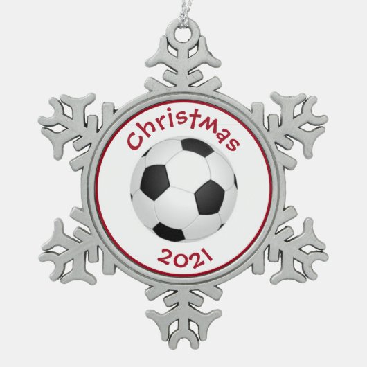 #soccer Christmas 2021 Schneeflocken Zinn-Ornament (Vorderseite)