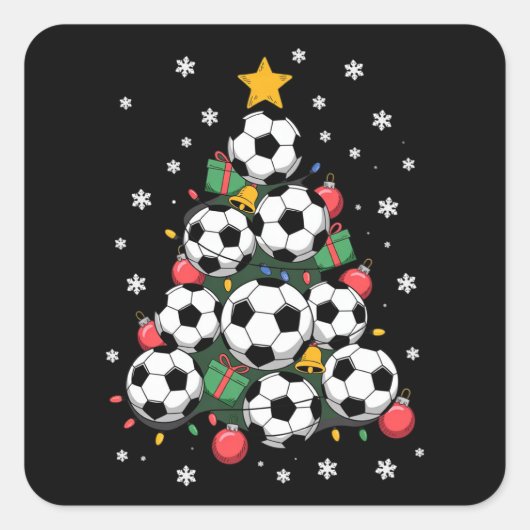 Soccer Christmas Tree Xmas Player Sports Lover Quadratischer Aufkleber (Vorderseite)