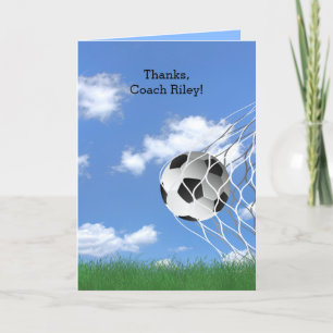 Soccer Coach thank you with ball in net Karte