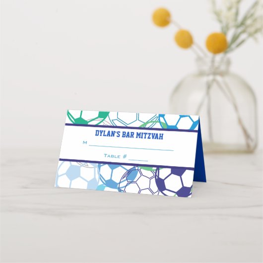 SOCCER COLORED Bar Bat Mitzvah Sitzbegleiter Platzkarte (Vorderseite)