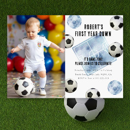 Soccer First Year Down 1st Birthday Party Einladung