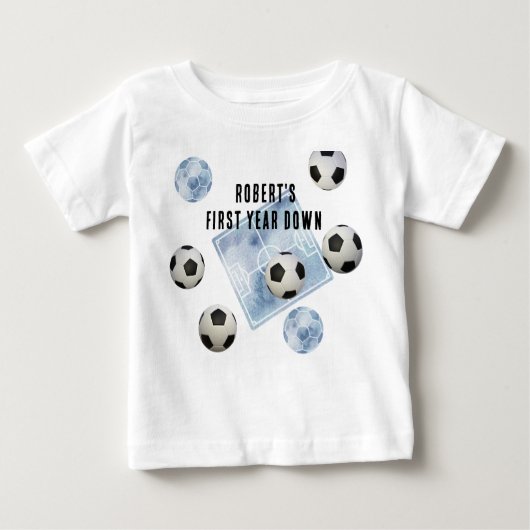 Soccer First Year Down Birthday Party Baby T-shirt (Vorderseite)