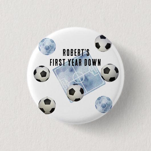 Soccer First Year Down Birthday Party Button (Vorderseite)