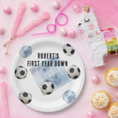 Soccer First Year Down Birthday Party Pappteller (Party)