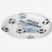 Soccer First Year Down Birthday Party Pappteller (Schrägansicht)