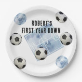 Soccer First Year Down Birthday Party Pappteller (Vorderseite)