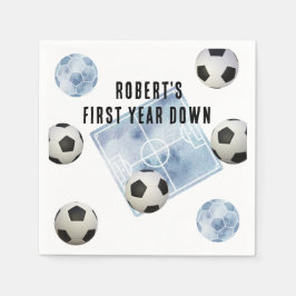 Soccer First Year Down Birthday Party Serviette