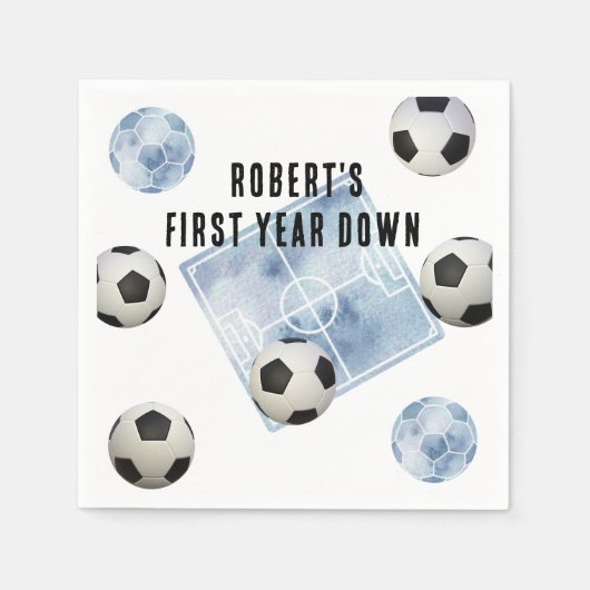 Soccer First Year Down Birthday Party Serviette (Vorderseite)