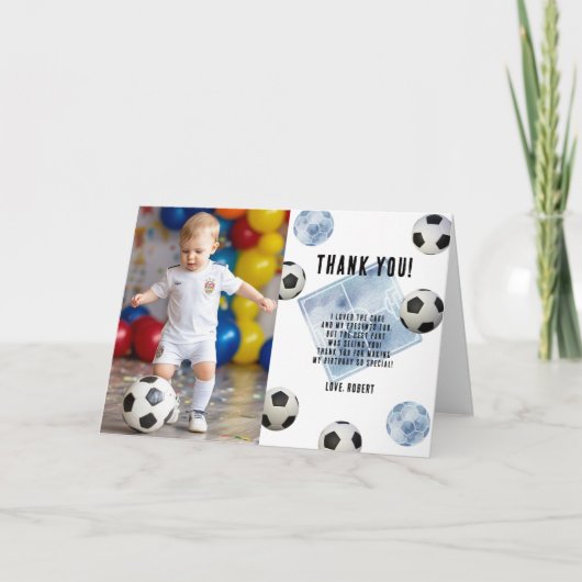 Soccer First Year Down Birthday Thank you Dankeskarte (Vorderseite)