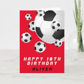 Soccer Football Ball Red Kids Boy Happy Birthday Karte (Vorderseite)