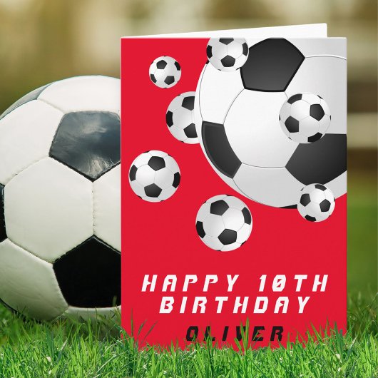 Soccer Football Ball Red Kids Boy Happy Birthday Karte