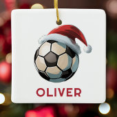 Soccer Football Ball Red Santa Hat Name Christmas Keramikornament