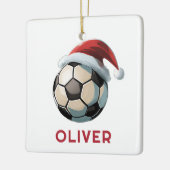 Soccer Football Ball Red Santa Hat Name Christmas Keramikornament (Links)