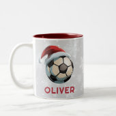 Soccer Football Ball Red Santa Hat Name Christmas  Zweifarbige Tasse (Links)
